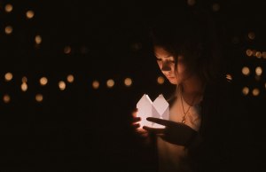 woman holding lantern