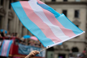 Transgender flag being waved at a Pride event