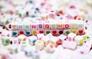 Colorful beads spell out word transgender