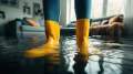 Person wearing yellow rainboots in a flooded living room
